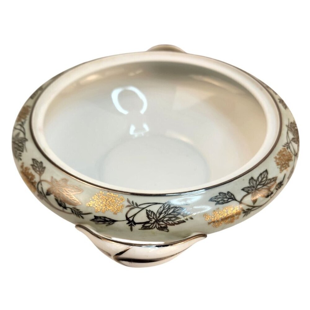 Noritake China Silvine 5487 Handled Serving Bowl With Floral Design & Gold Trim